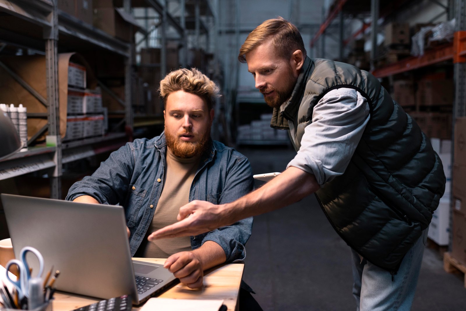 A technician helping a local business owner with their IT needs