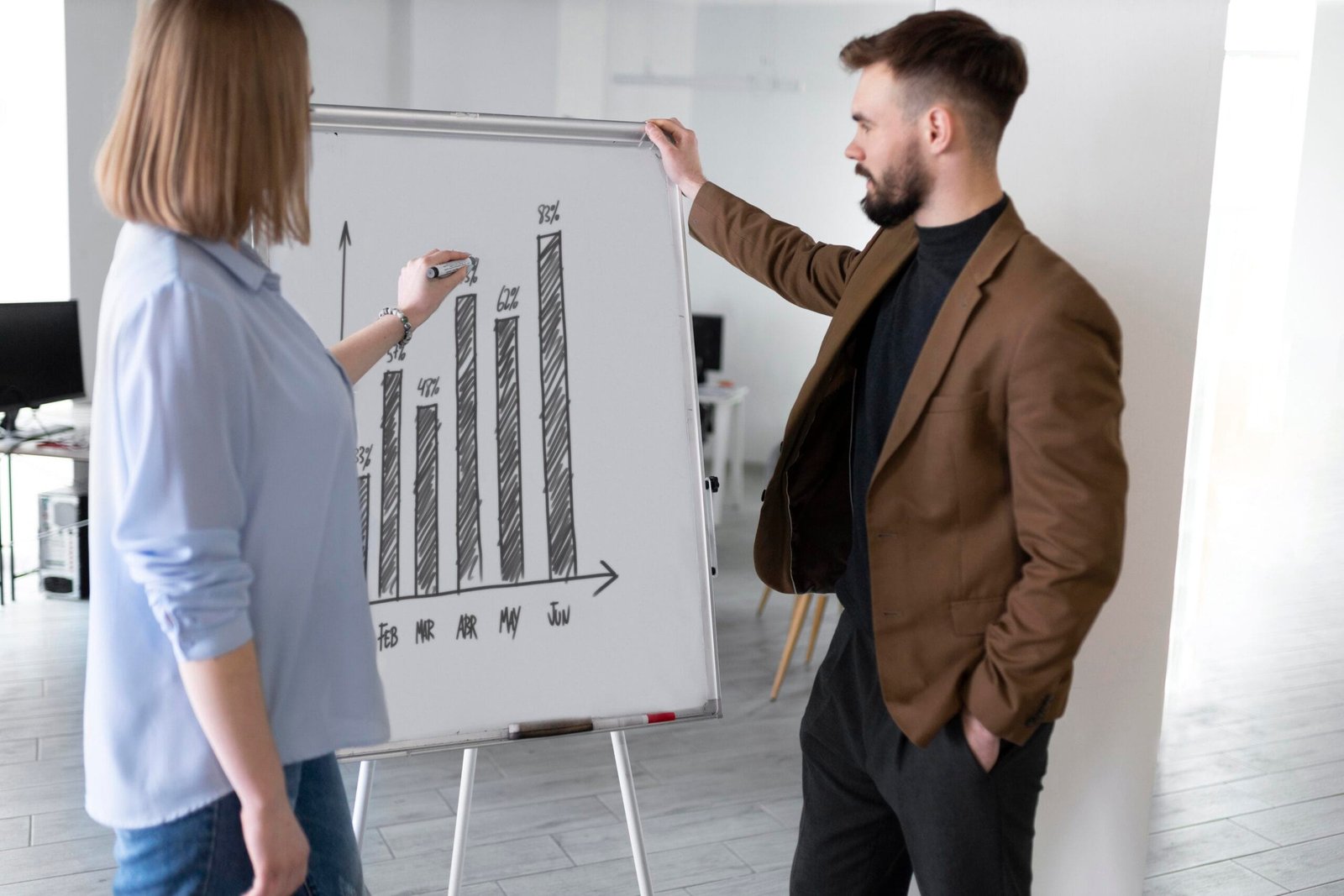 Business professionals analyzing a growth chart, symbolizing ROI of IT services