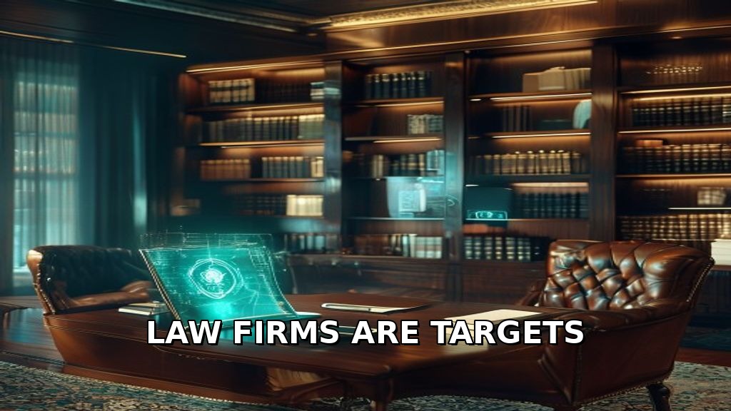 Law firm office with cybersecurity shield on laptop — Central Florida attorney IT compliance 2026