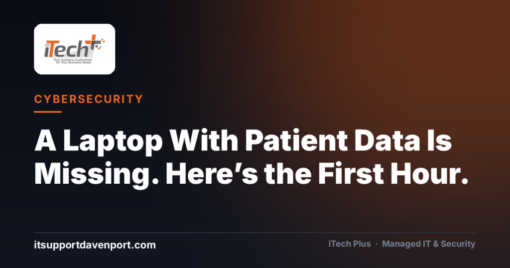 A Laptop With Patient Data Is Missing. Here’s the First Hour. — iTech Plus, managed IT & cybersecurity in Central Florida